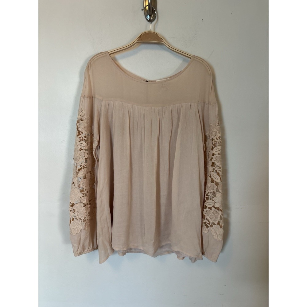 Sundance Blouse Shirt Lace Balloon Sleeves Cream Pink Boho Cowgirl Medium